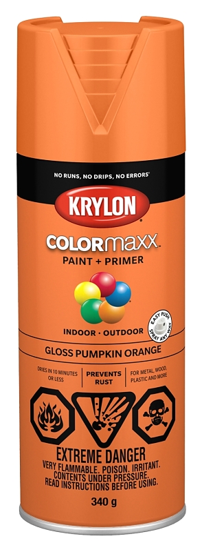 Krylon 455320007 Enamel Spray Paint, 12 oz Can, 25 sq-ft Coverage Area, Oil Base, Gloss, Pumpkin Orange