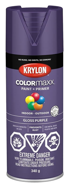 Krylon 455330007 Enamel Spray Paint, 12 oz Can, 25 sq-ft Coverage Area, Oil Base, Gloss, Purple