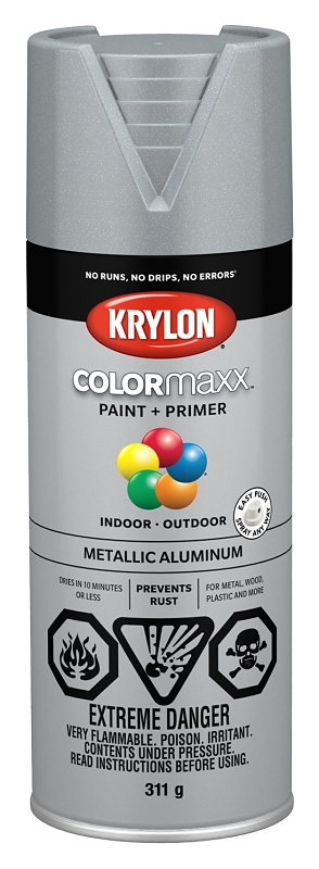 Krylon 455870007 Metallic Spray Paint, 12 oz Can, 25 sq-ft Coverage Area, Oil Base, Metallic, Aluminum