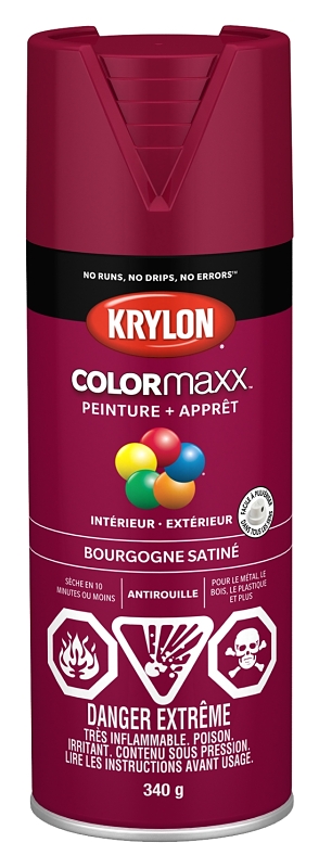 Krylon 455600007 Enamel Spray Paint, 12 oz Can, 25 sq-ft Coverage Area, Oil Base, Satin, Burgundy