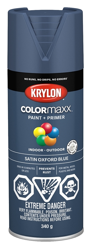 Krylon 455710007 Enamel Spray Paint, 12 oz Can, 25 sq-ft Coverage Area, Acrylic Base, Satin, Oxford Blue