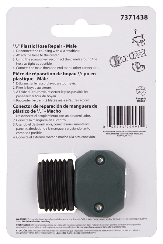 Landscapers Select GC531-23L Hose Coupling, 1/2 in, Male, Plastic, Green and Black