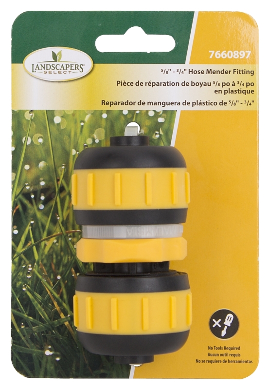 Landscapers Select GC628 Hose Mender, 5/8 to 3/4 in, Plastic, Yellow and Black