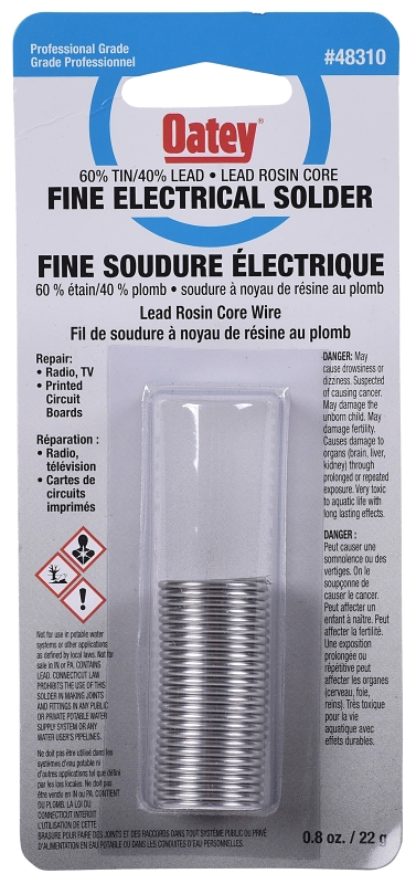 Oatey 48310 Rosin Core Wire Solder, 22 g Dispenser, Solid, Silver Gray, 182.22 to 237.78 deg C Melting Point