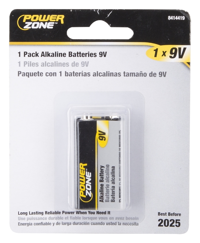 PowerZone 6LR61-1P-DB Battery, 9 V Battery, Zinc, Manganese Dioxide and Potassium Hydroxide