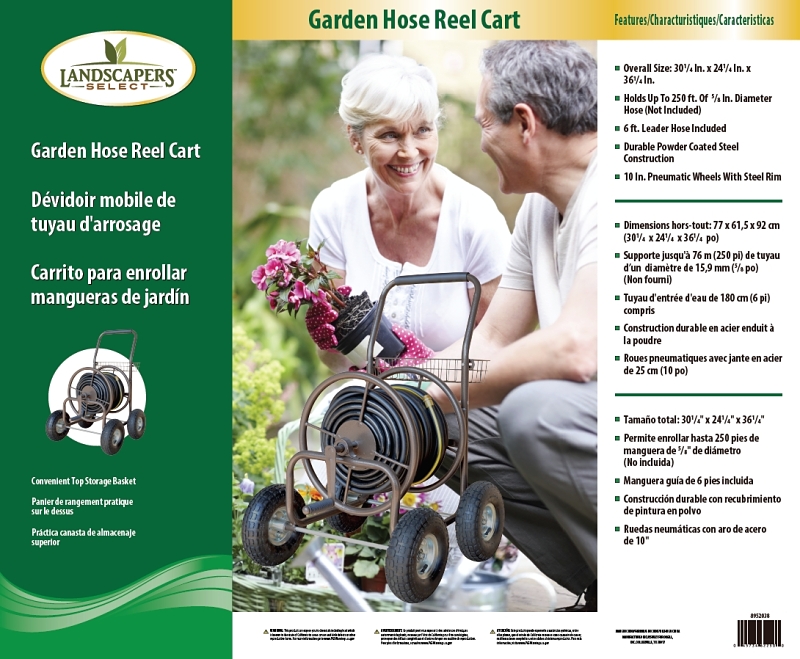Landscapers Select TC4719A Hose Reel Cart, 250 ft L Hose, Manual Crank Winding, Steel