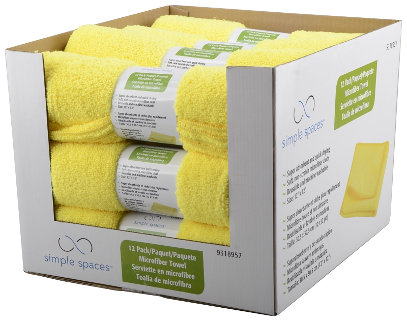 Simple Spaces OG003 Cleaning Cloth, 12 in L, 12 in W, Microfiber, Yellow