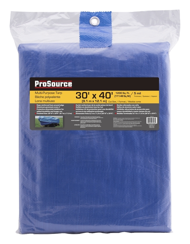 ProSource T3040BB90 Tarpaulin, 40 ft L, 30 ft W, 5 mil Thick, Polyethylene, Blue