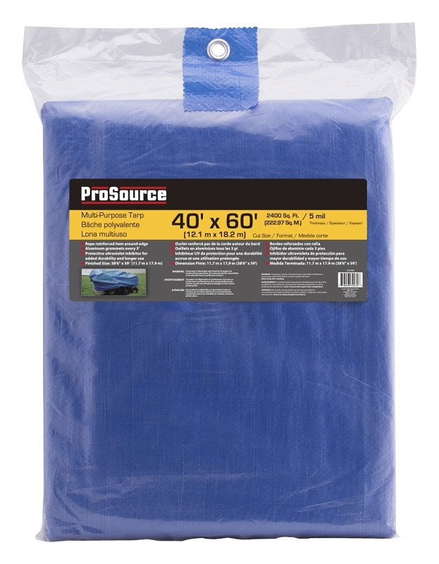 ProSource T4060BB90 Tarpaulin, 60 ft L, 40 ft W, 5 mil Thick, Polyethylene, Blue