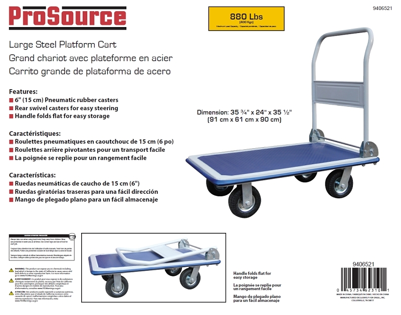 ProSource PH3001GX Platform Cart, 4-Wheel, Pneumatic & Swivel Wheel