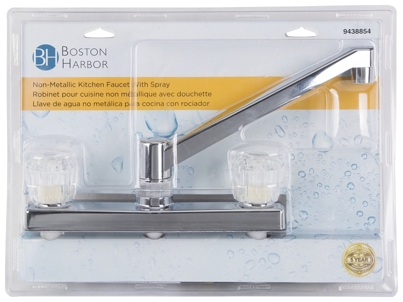 Boston Harbor PF8211A Kitchen Faucet, 1.8 gpm, 2-Handle, ABS, Chrome Plated, Knob Handle