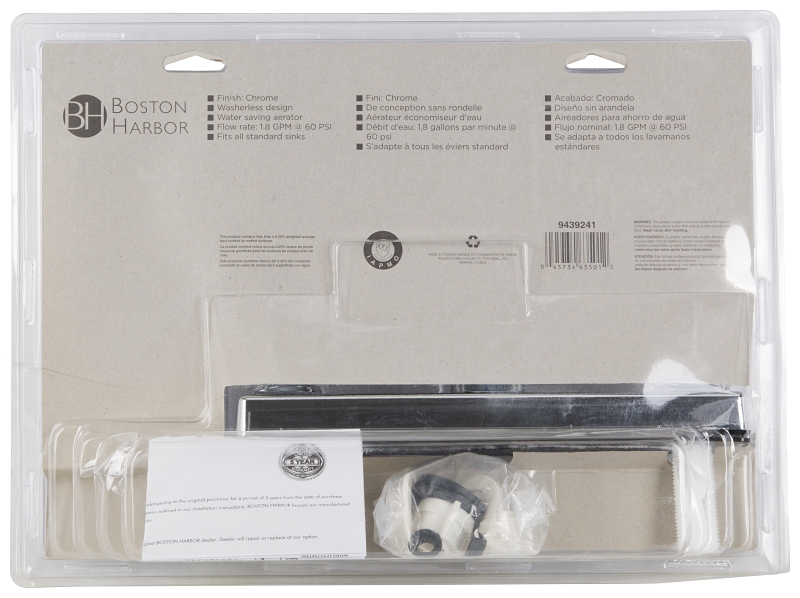 Boston Harbor PF8201A Kitchen Faucet, 1.8 gpm, 2-Faucet Hole, Plastic, Chrome Plated, Deck Mounting, Round Handle