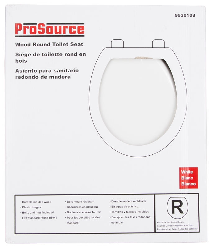ProSource T-17WM-3L Toilet Seat, Round, MDF Molded Fiberboard, White, Plastic Hinge