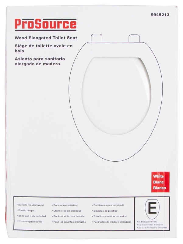ProSource T-19WM-3L Toilet Seat, Elongated, MDF Molded Fiberboard, White, Plastic Hinge