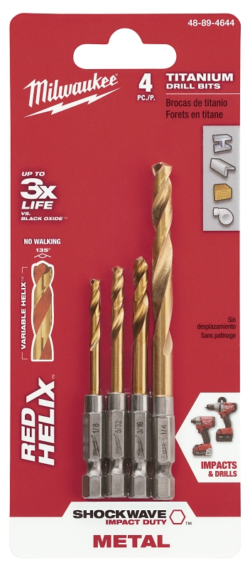 Milwaukee 48-89-4644 Drill Bit Set, 4-Piece, Titanium