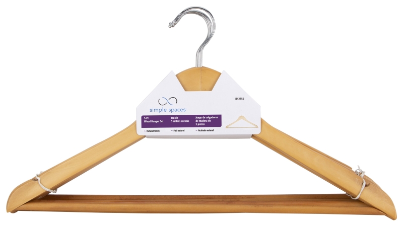Simple Spaces HEA00040G-N Cloth Hanger Set, 6.6 lb Capacity, Steel/Wood, Natural