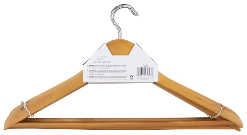 Simple Spaces HEA00040G-N Cloth Hanger Set, 6.6 lb Capacity, Steel/Wood, Natural