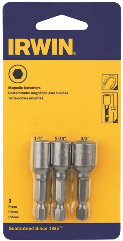 Irwin IWAF243-4 Series Nutsetter Set, 2-9/16 in L Dimensions, 3-Piece, Lobular, Steel