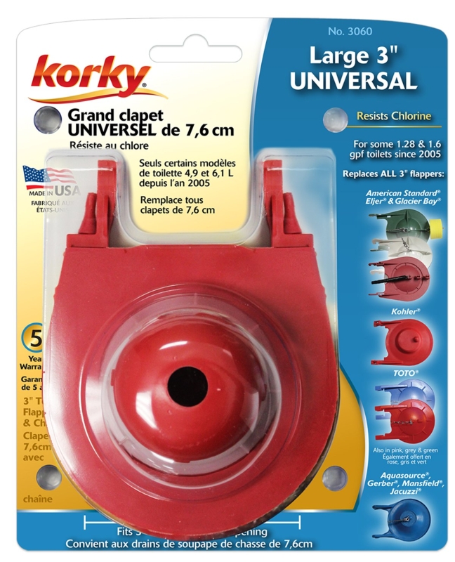 Korky 3060FR Premium Flapper, Specifications: Universal Type, Rubber, Red