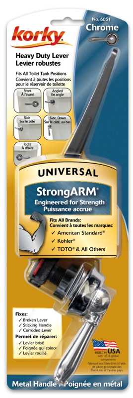 Korky 6051FR Handle and Lever, Chrome, For: American Standard, Kohler, TOTO Toilet Tanks