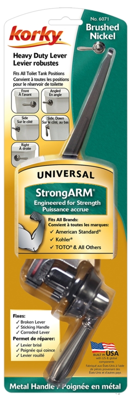 Korky 6071FR Handle and Lever, Brushed Nickel, For: American Standard, Kohler, TOTO Toilet Tanks