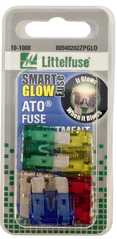 Littelfuse Smart Glow 00940202ZPGLO Fuse Assortment, Blade Fuse, ATO, 12 VDC