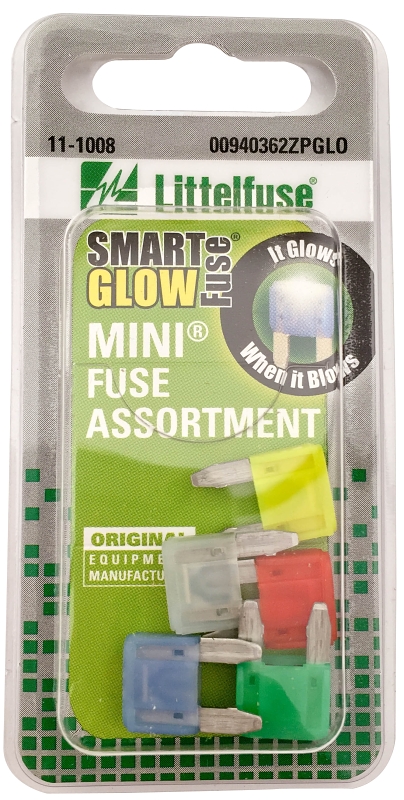 Littelfuse Smart Glow 00940362ZPGLO Mini Fuse Assortment, Blade Fuse, 12 VDC