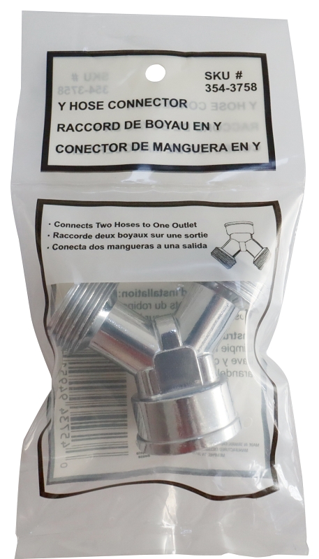 ProSource PMB-064 Y-Connector, 3/4 in x 3/4 in, Metal, Chrome, For: Garden Hose