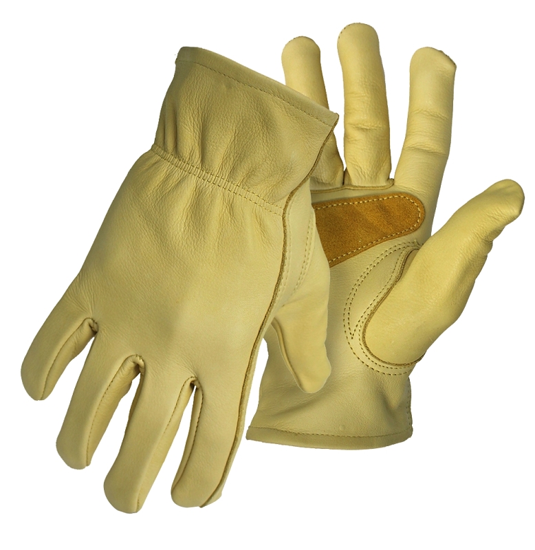 Boss 6039M Gloves with Palm Patch, M, Keystone Thumb, Elastic Cuff, Cowhide Leather, Tan
