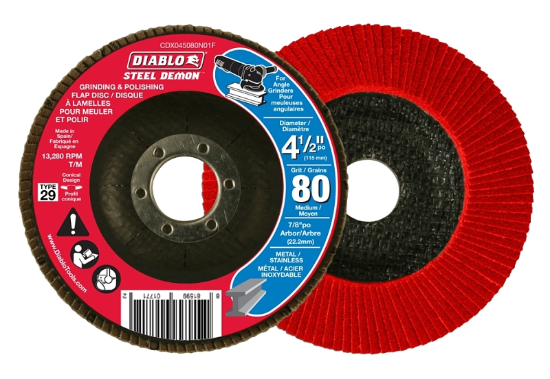 Diablo CDX045080N01F Flap Disc, 4-1/2 in Dia, 7/8 in Arbor, 80 Grit, Zirconium Abrasive