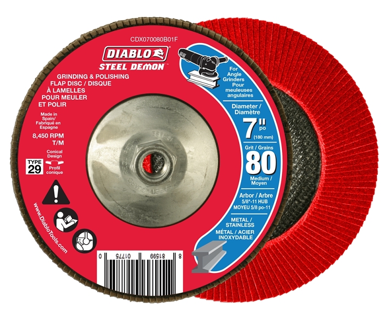 Diablo CDX070080B01F Flap Disc, 7 in Dia, 5/8 in Arbor, 80 Grit, Zirconium Abrasive