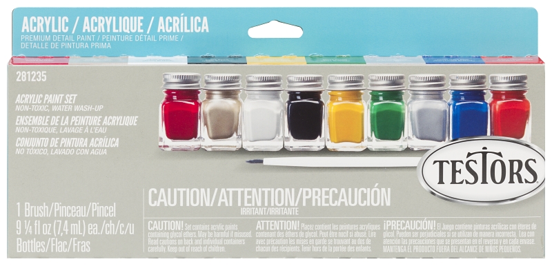 Testors 281235 Craft Paint Set, 0.25 oz, Includes: Red, Black, Gold, Silver, Gloss White and Gloss Yellow Acrylic Paints