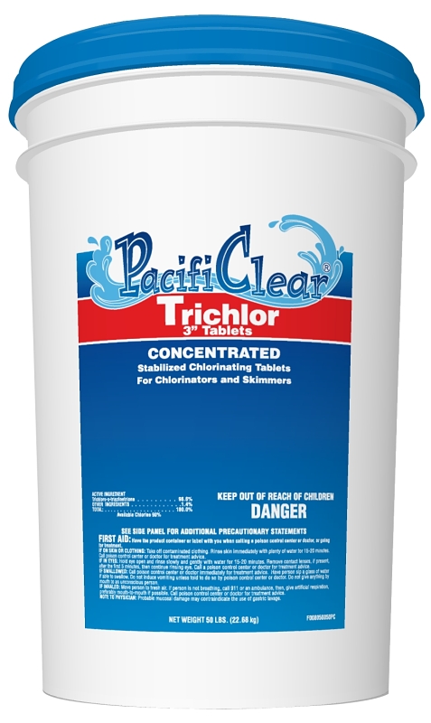PacifiClear F008050050PC Trichlor Chlorine Sanitizer, 50 oz Pail, Tablet