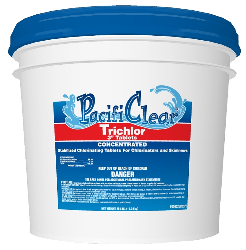 PacifiClear F008025025PC Trichlor Chlorine Sanitizer, 25 lb Pail, Tablet