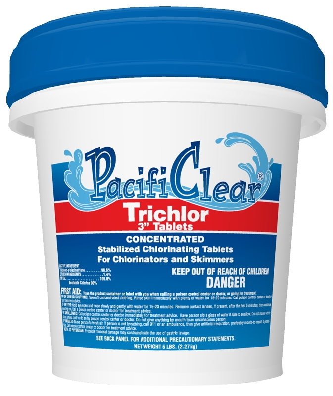 PacifiClear F008005040PC Trichlor Chlorine Sanitizer, 5 oz Pail, Tablet