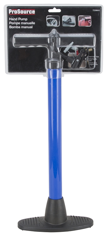 ProSource JL-HP013L Bicycle Hand Air Pump, 8-7/8 W x 21-1/2 H in, 120 psi Max Pressure, A18 Valve Valve, Blue