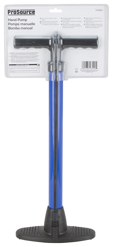 ProSource JL-HP013L Bicycle Hand Air Pump, 8-7/8 W x 21-1/2 H in, 120 psi Max Pressure, A18 Valve Valve, Blue