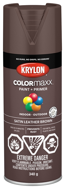 Krylon 455690007 Enamel Spray Paint, 12 oz Can, Satin, Leather Brown