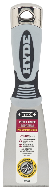 Hyde 06308 Stiff Pro Putty Knife, Stainless Steel Blade, 2 in OAL