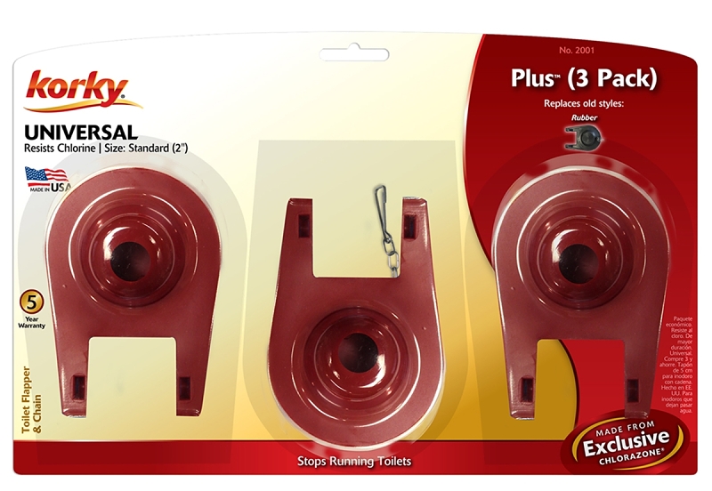 Korky 2001TP Toilet Flapper, Rubber, Red, For: 2 in Flush Valve Opening, 3 PK