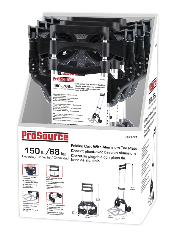 ProSource 85-611-A Cart, 150 lbs, 15-1/8 in L Platform, 11 in W Platform, 2-Wheel, Aluminum