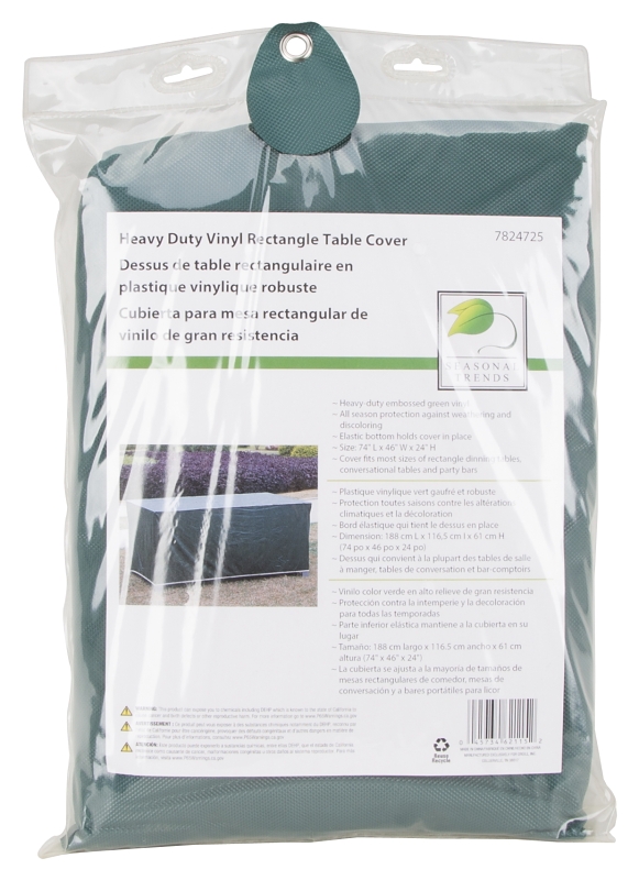 Seasonal Trends CVRA-RCT-D Table Cover, 74 in L, 46 in W, 24 in H, Vinyl, Green