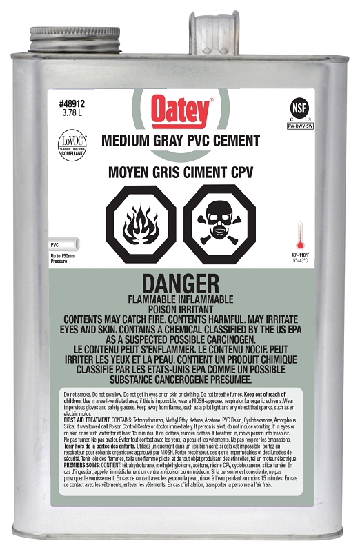 Oatey 48912 Cement, 3.78 L, Liquid, Gray