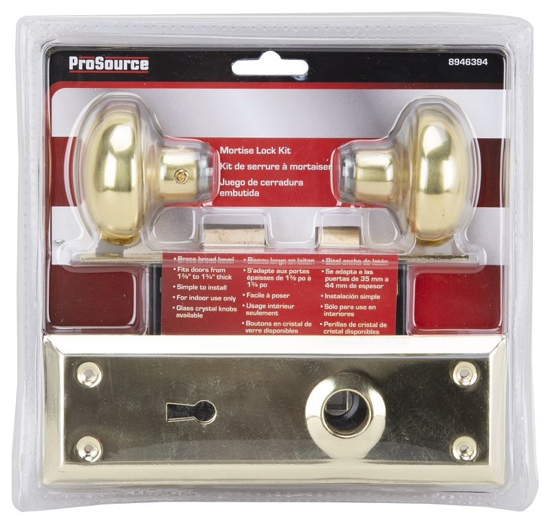 ProSource 6870372-3L Mortise Interior Lockset, Polished Brass, Steel, KW1 Keyway, Brass