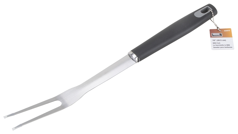 Omaha BBQ-22779-02 BBQ Fork, 1.5 mm, Stainless Steel Blade, Stainless Steel, Plastic Handle, Straight Handle, 16 in OAL