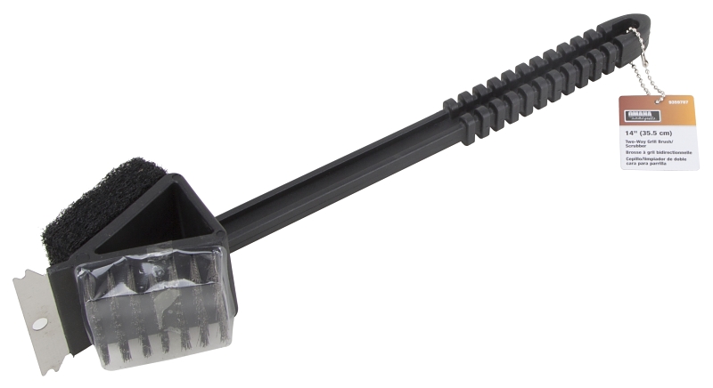 Omaha BBQ-37126 Two-Way Grill Brush/Scrubber, 2-3/8 in L Brush, 2-1/4 in W Brush, Stainless Steel Bristle, 14 in L