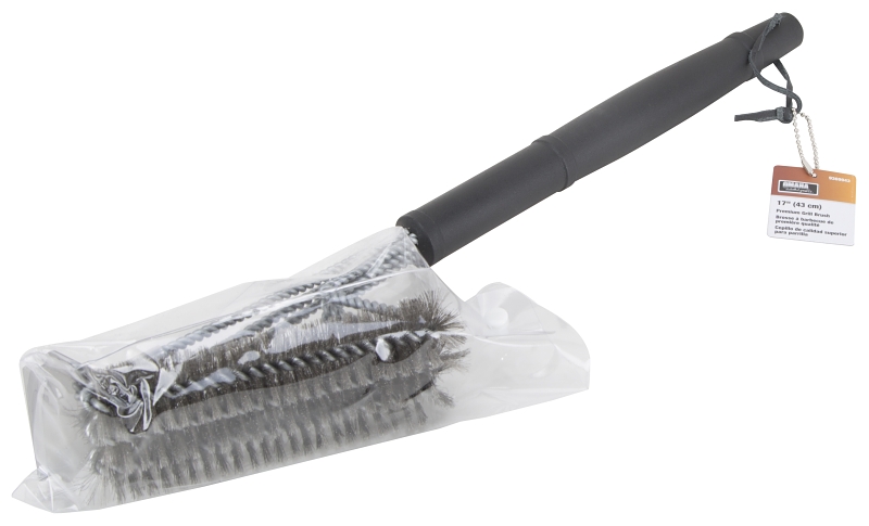 Omaha BBQ-37140 Premium Grill Brush, 6 in L Brush, 3 in W Brush, Stainless Steel Bristle, Plastic Handle, 17 in L