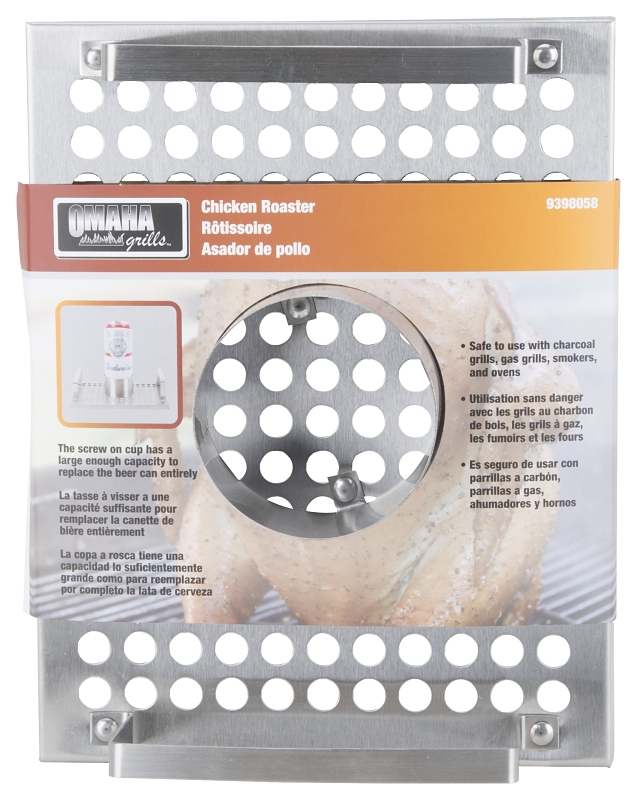 Omaha BBQ-22760 Chicken Roaster, 8-3/4 in L, Stainless Steel, Build-in Handle