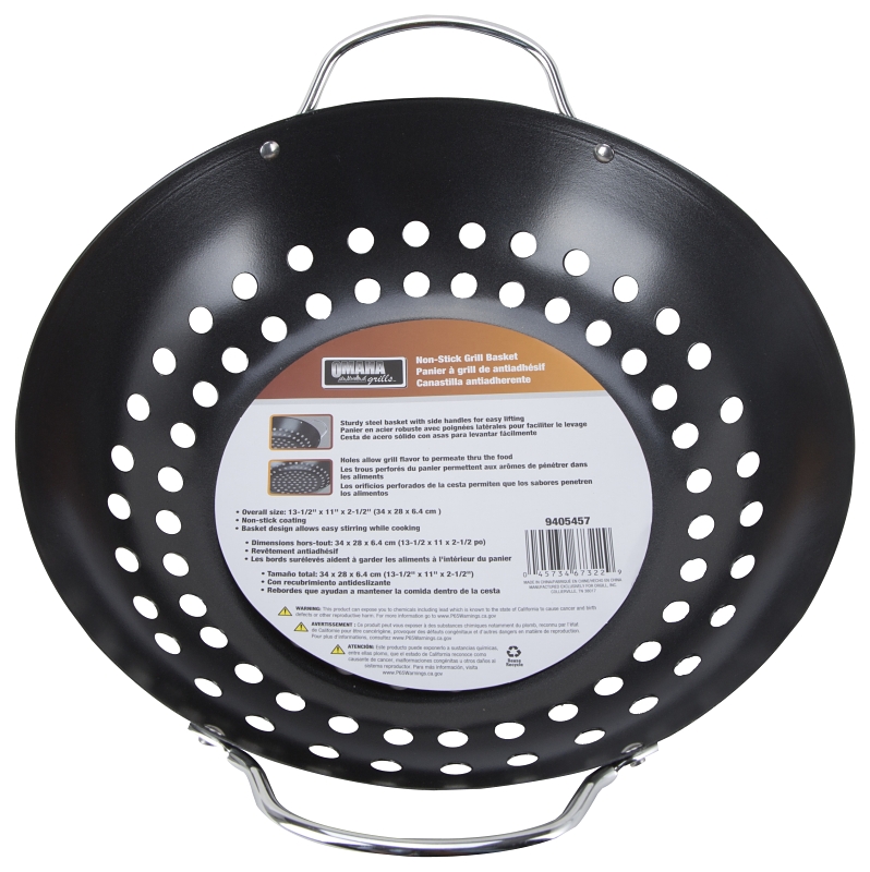 Omaha BBQ-33002 Grill Basket, 13-1/2 in L, Steel, Black, Build-in Handle