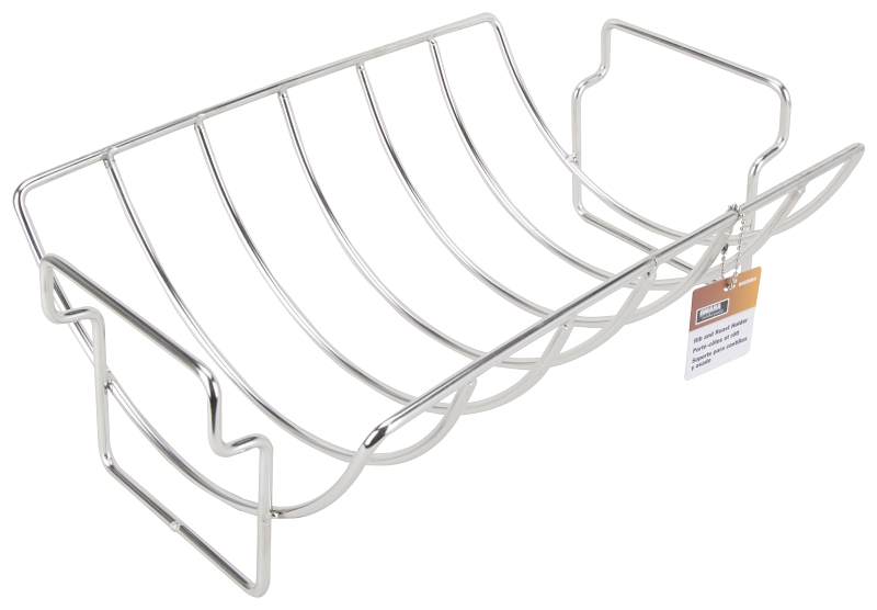 Omaha BBQ-37237 Rib and Roast Holder, 14-1/2 in L, Stainless Steel, Build-in Handle